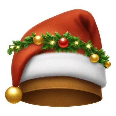 brown santa claus hat with shimmering garland sticker