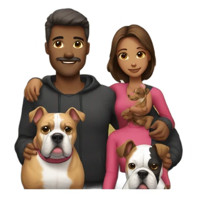 Family-with-father-mother-two-daughters-and-bulldog-Francés-dog-black sticker