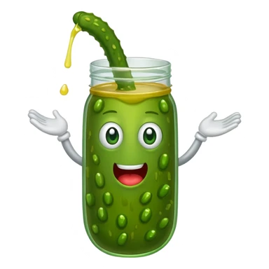 a cartoon pickle with juice squirting from the top of it, being squeezed by a hand sticker