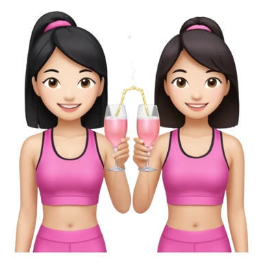 two girl pink pilates prosecco 1 asian 1 white sticker
