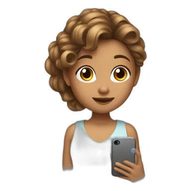 strigth bronw hair withe girl playing with a cellphone sticker