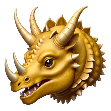 Cinematic Noble Triceratops Portrait Emoji, Poised and formidable, with a robust, stocky build adorned by three prominent horns and a broad, intricately frilled head, exuding ancient strength and wisdom, Simplified yet sharply defined features, highly detailed, glowing with a soft, earthy radiance, high shine, intelligent and stalwart, stylized with an air of prehistoric majesty, focused and resolute, soft glowing outline, capturing the essence of a watchful and confident Triceratops that appears ready to charge out of the screen with effortless power! sticker