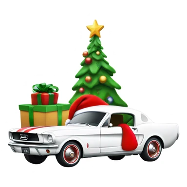 Create a merry Christmas’s message with a white mustang car from the 1960s with Santa in the drivers seat  sticker