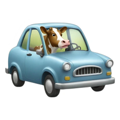 a cow driving a car sticker