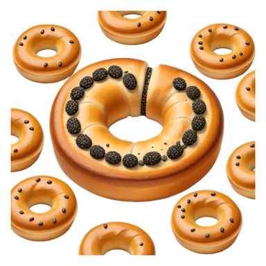 Isometric laugenbrezel with poppy seeds, golden brown, soft shadows sticker