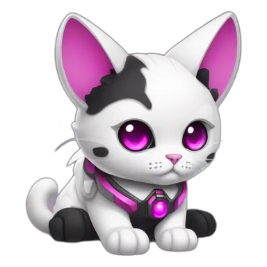 Gundam cat with black furr and magenta eyes, sitting on the floor sticker