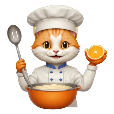 happy cat in chef outfit holding a mixing bowl grinning sticker
