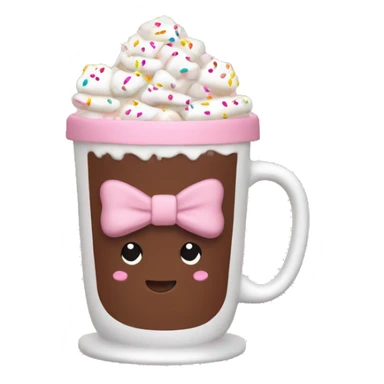 hot chocolate with marshmallows and sprinkles wrapped in a light pink bow  sticker
