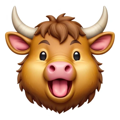 Cinematic Cute Yawning Domestic Ox Portrait Emoji, Head tilted slightly with a dramatic, wide-open yawn, showcasing a soft, textured hide with drooping horns and half-closed, drowsy eyes, Simplified yet irresistibly adorable features, highly detailed, glowing with a soft, cozy natural glow, high shine, relaxed yet expressive, stylized with a dash of pastoral whimsy, soft glowing outline, capturing the essence of a sleepy yet affectionate ox that seems ready to stretch out for a nap! sticker