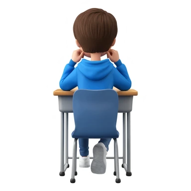 student sitting in classroom back view with hands on chin sticker