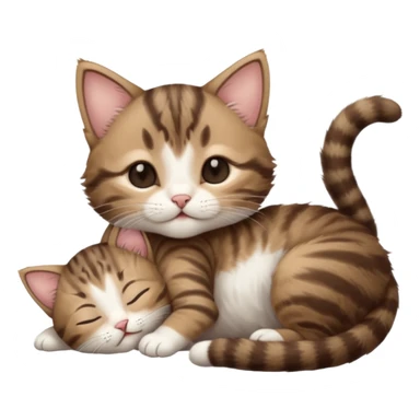 dark brown tabby and white kitten eyes closed whilst in funny positions stretched out and  upside down sticker