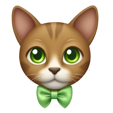brown cat with white chest, green eyes, bow on chest sticker