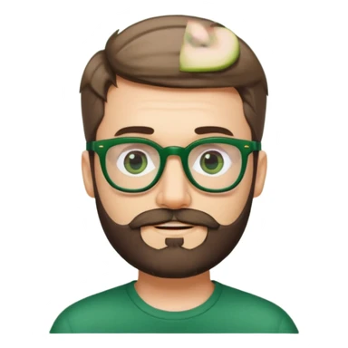 man with medium beard, short hair, satisfied expression, wearing dark green framed glasses, simple and colorful Apple emoji style sticker