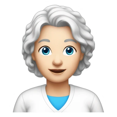 White 63 yrs old woman dark brown hair blue eyes with a white T-shirt sticker