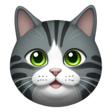 Chubby Striped dark grey female cat with Green eyes and white chest sticker