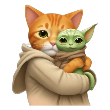 orange cat hugging baby yoda sticker