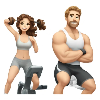 In a gym  husband with white skin and brown hair and wife with white skin and brown curly hair  sticker