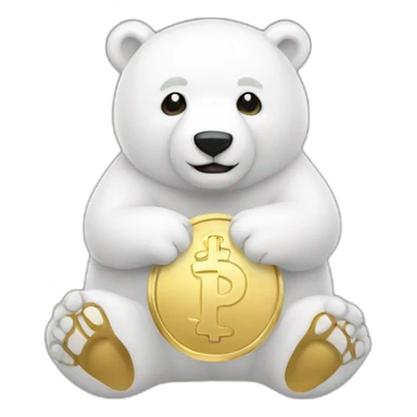 white bear with gold coin in hands sticker