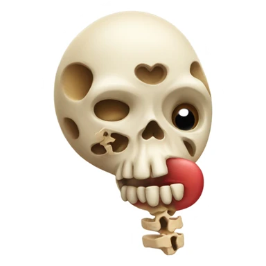 Kissing emoji with a bone in its mouth sticker