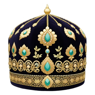 Bukhara style doppa hat with small detailed gold embroidery on dark background sticker