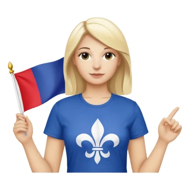 White woman with blonde hair holding a French flag in hand with a fleur-de-lily t-shirt sticker