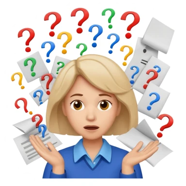 A kindergardenteacher with an overwhelmed expression, surrounded by flying papers and question marks. sticker