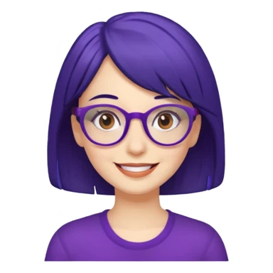 Cartoon adult woman with purple glasses, brown eyes, and dark blue medium length hair sticker