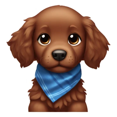 Chibi fluffy dark red retriever puppy with blue neckerchief sticker