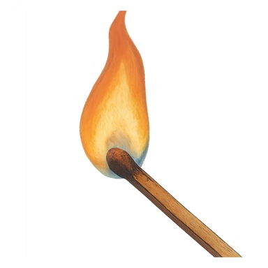 a lit match with flame burning, ghibli style sticker