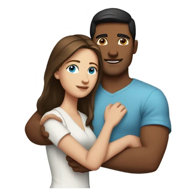 Couple with arms around each other; white woman with blue eyes and brown hair, Indian man with black hair  sticker