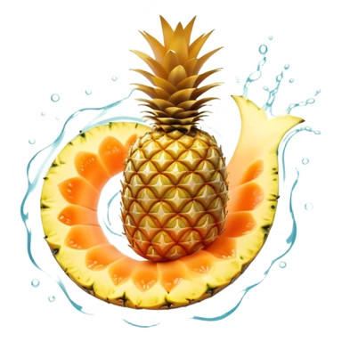 Golden pineapple slices, translucent papaya, and ginger roots floating around a spiraling ethereal stomach. Flowing streams of light moving through the digestive system, dissolving blockages and creating a sense of lightness and clarity. sticker