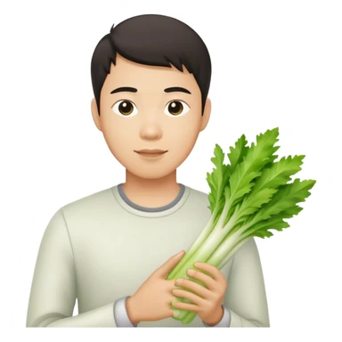asian male holding celery sticker