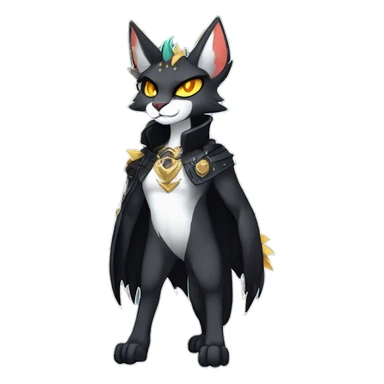 cool edgy evil pretty anthro godly legendary powerful colorful black shiny fantasy elegant nargacuga-bat-caracal-Fakemon wearing a collar, techwear punk style, beautiful mane, full body sticker