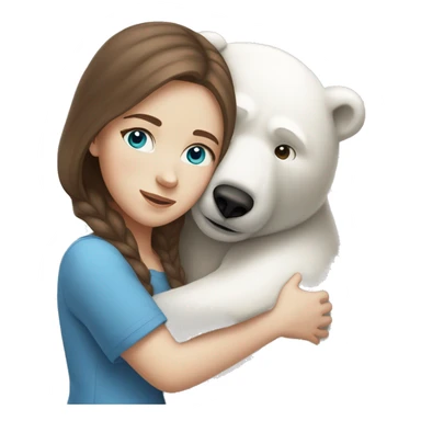 white girl with brown hair blue eyes hugging a polar bear sticker
