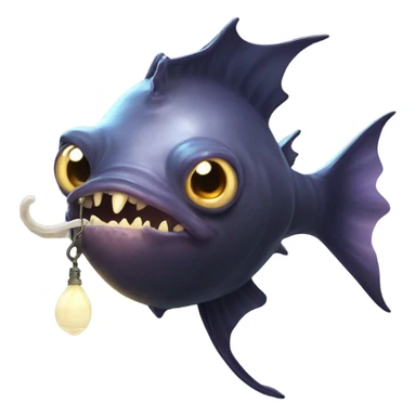 Anglerfish with a glowing lure hanging from its forehead, sharp teeth, and big eyes. sticker