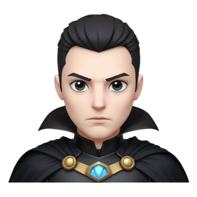 dark sci-fi villain portrait, head and shoulders only, black armor, cape collar, intense eyes, dramatic lighting, 3D cartoon, mobile game icon, clean background, no text
 sticker