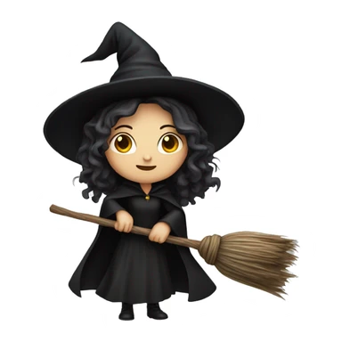 witch on a broom dark hair white skin sticker