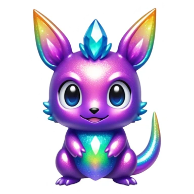 Randomly-colored colorful iridescent sparkly chibi Fakémon-creature sticker