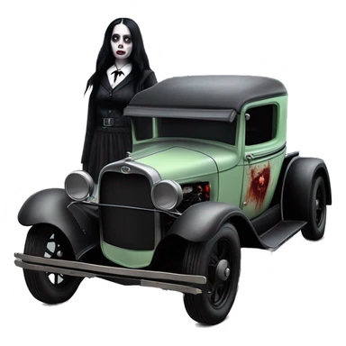 zombie gothic Wednesday Addams creepy 1929 ford pickup hot rod  sticker