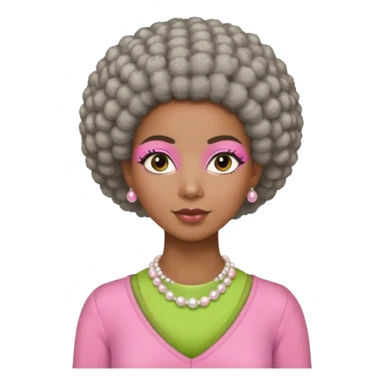 Brown woman with short gray Afro  wearing pink and green outfit and pearl necklace  sticker