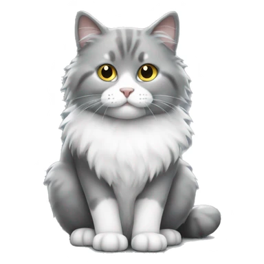 Grey and white fluffy cat sitting full body sticker