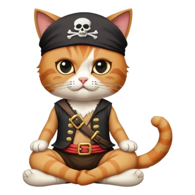 cat full body sitting with a pirate character wearing an eye patch sticker