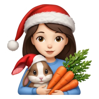 Brunette hugging one beige rabbit christmas sticker