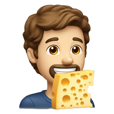 brown hair man eating cheese with sweet smile sticker