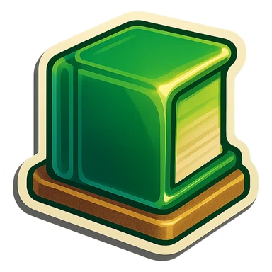 A green book on a shelf in retro stickers style, with a vintage design and bright colors sticker