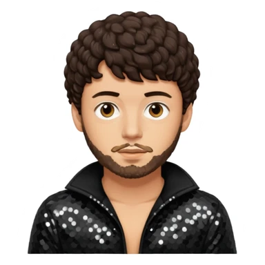 Jack Harlow with dark brown hair and short beard, black sequin outfit sticker
