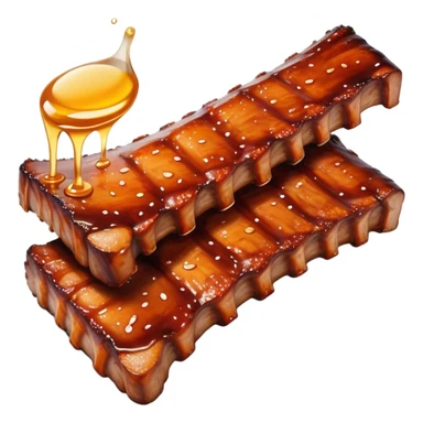 Honey Glazed BBQ Ribs Cinematic Realistic Honey Glazed BBQ Ribs Dish Emoji, depicted as a small portion of tender, honey-glazed ribs with a sticky, smoky finish, rendered with rich textures and warm, dynamic lighting. sticker