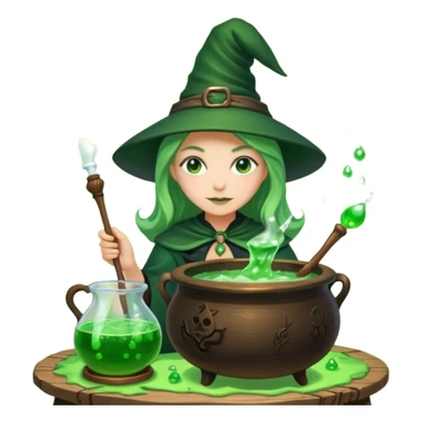 green witch cooking potion sticker
