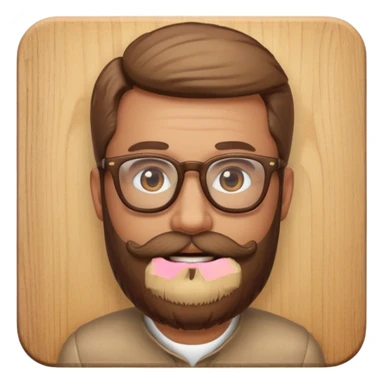 create a emoji man with beard, and glasses wooded color, sunkissed skin color sticker