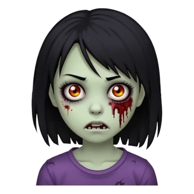 Girl, zombie, black hair, medium long, emo, shaggy, dark, spooky, creepy expression sticker